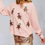 Nadorine Christmas Ginger Bread Man Sequin Sweatshirt