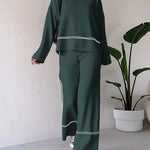 Nadorine Chic Two-pieces Outfits Solid Color Casual Top Loose Trousers Pants Sets