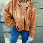 Zipper Button Fleece Sherpa Jacket Bear Teddy Coat