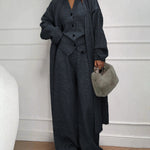 Knitted Three Piece Set Cardigan Sweater Vest and Wide Leg Pants