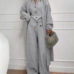 Knitted Three Piece Set Cardigan Sweater Vest and Wide Leg Pants