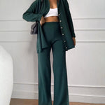 Solid Color Design Button Ribbed Knitted Two Piece Sets