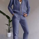 Nadorine Women's Casual Twist Jacquard Sweater Cardigan Two-Pieces Set