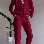 Nadorine Women's Casual Twist Jacquard Sweater Cardigan Two-Pieces Set