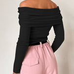 Women's Off Shoulder Tops Long Sleeve Slim Sweater