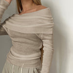 Women's Off Shoulder Tops Long Sleeve Slim Sweater