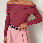 Women's Off Shoulder Tops Long Sleeve Slim Sweater