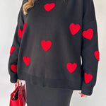 Nadorine Women's Chic Two-piece Set Hearts Knit Pullover and Hip Wrap Skirt