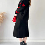 Nadorine Women's Chic Two-piece Set Hearts Knit Pullover and Hip Wrap Skirt