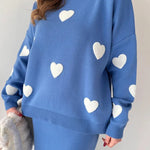 Nadorine Women's Chic Two-piece Set Hearts Knit Pullover and Hip Wrap Skirt