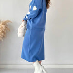 Nadorine Women's Chic Two-piece Set Hearts Knit Pullover and Hip Wrap Skirt