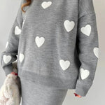 Nadorine Women's Chic Two-piece Set Hearts Knit Pullover and Hip Wrap Skirt