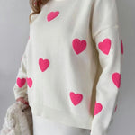Nadorine Women's Chic Two-piece Set Hearts Knit Pullover and Hip Wrap Skirt