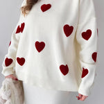 Nadorine Women's Chic Two-piece Set Hearts Knit Pullover and Hip Wrap Skirt