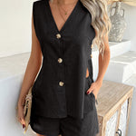 Nadorine Cotton Vest Sleeveless Shorts Two Piece Set