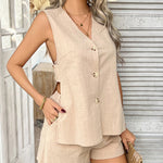Nadorine Cotton Vest Sleeveless Shorts Two Piece Set