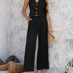V-neck Sleeveless Vest Wide-leg Trousers Two-piece