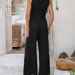 V-neck Sleeveless Vest Wide-leg Trousers Two-piece