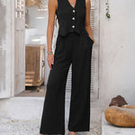 V-neck Sleeveless Vest Wide-leg Trousers Two-piece