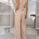 V-neck Sleeveless Vest Wide-leg Trousers Two-piece