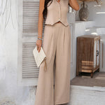 V-neck Sleeveless Vest Wide-leg Trousers Two-piece
