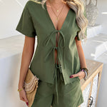 Nadorine Cotton Lace-up Casual Two-Piece
