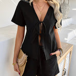 Nadorine Cotton Lace-up Casual Two-Piece
