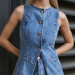 Sleeveless High Waist Denim Shorts Set