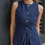 Sleeveless High Waist Denim Shorts Set