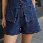 Sleeveless High Waist Denim Shorts Set