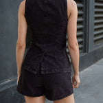 Sleeveless High Waist Denim Shorts Set