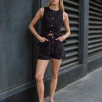 Sleeveless High Waist Denim Shorts Set