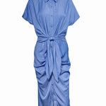 Shirt Collar Slit Pleated Denim Dress
