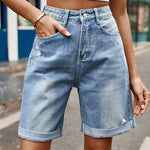 Ripped Hem Denim Shorts