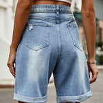 Ripped Hem Denim Shorts