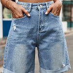 Ripped Hem Denim Shorts