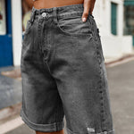 Ripped Hem Denim Shorts