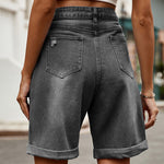 Ripped Hem Denim Shorts