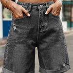 Ripped Hem Denim Shorts