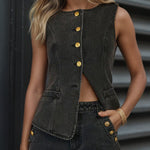 Nadorine Button Sleeveless Jeans Denim Set