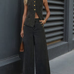 Nadorine Button Sleeveless Jeans Denim Set