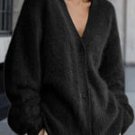 Loose V-Neck Fuzzy Knit Cardigan