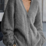 Loose V-Neck Fuzzy Knit Cardigan