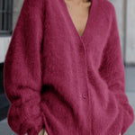 Loose V-Neck Fuzzy Knit Cardigan