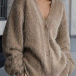Loose V-Neck Fuzzy Knit Cardigan