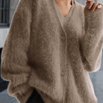 Loose V-Neck Fuzzy Knit Cardigan