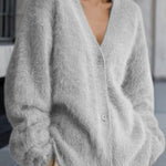 Loose V-Neck Fuzzy Knit Cardigan