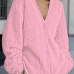 Loose V-Neck Fuzzy Knit Cardigan