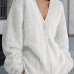 Loose V-Neck Fuzzy Knit Cardigan