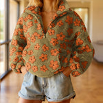 Nadorine Casual Floral Print Fleece Sweatshirt